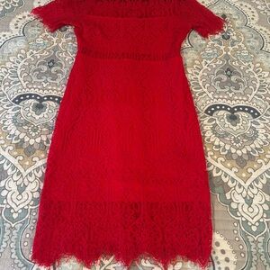Lulu's Vibrant Red Lace Midi Dress Valentine’s Day Ready